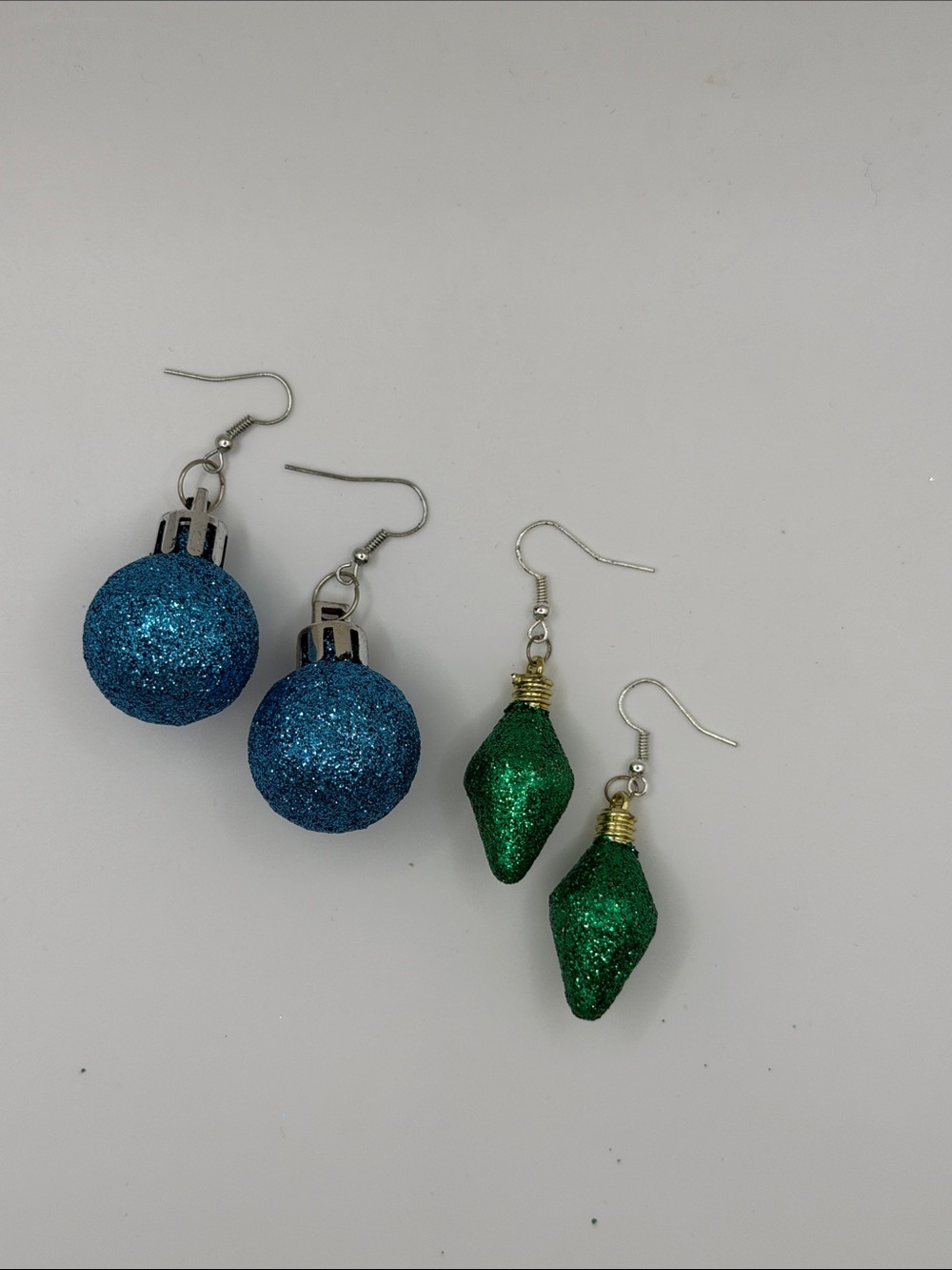 Blue and Green Glitter Ornament Drop Earrings - Women Jewelry
